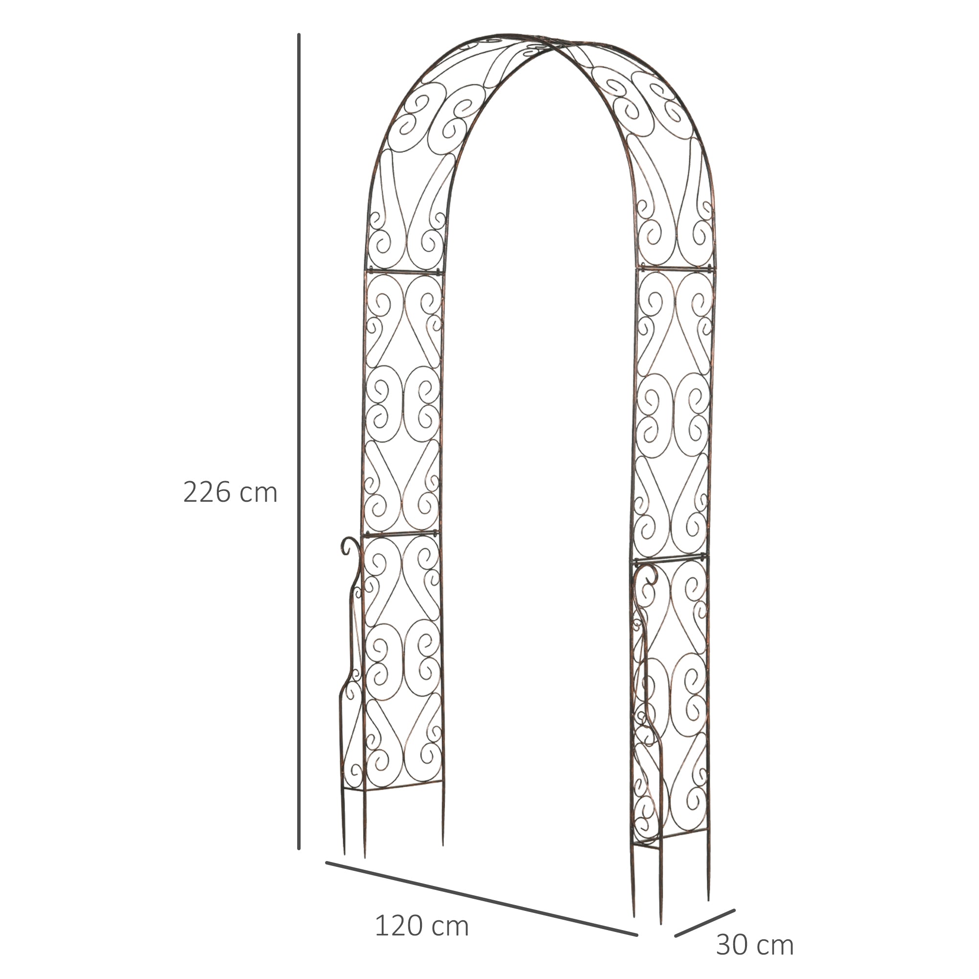 Garden Arch Rose Arch Vintage Wrought Iron Style 120L x 30W x 226H cm Black Copper-Aged Metal Epoxy