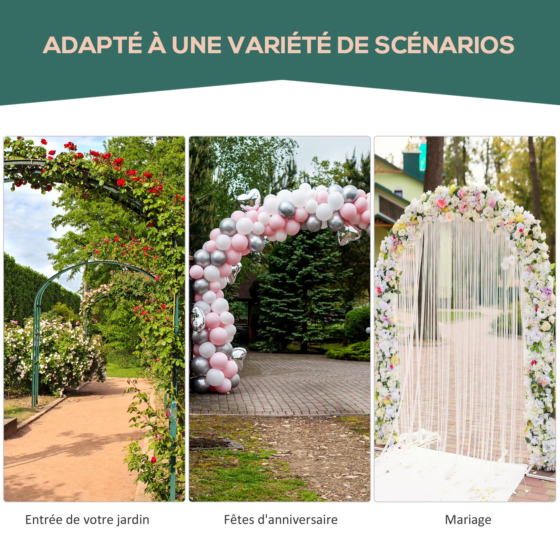 Garden Arch Rose Arch Vintage Wrought Iron Style 120L x 30W x 226H cm Black Copper-Aged Metal Epoxy