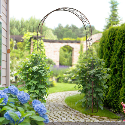 Garden Arch Rose Arch Vintage Wrought Iron Style 120L x 30W x 226H cm Black Copper-Aged Metal Epoxy