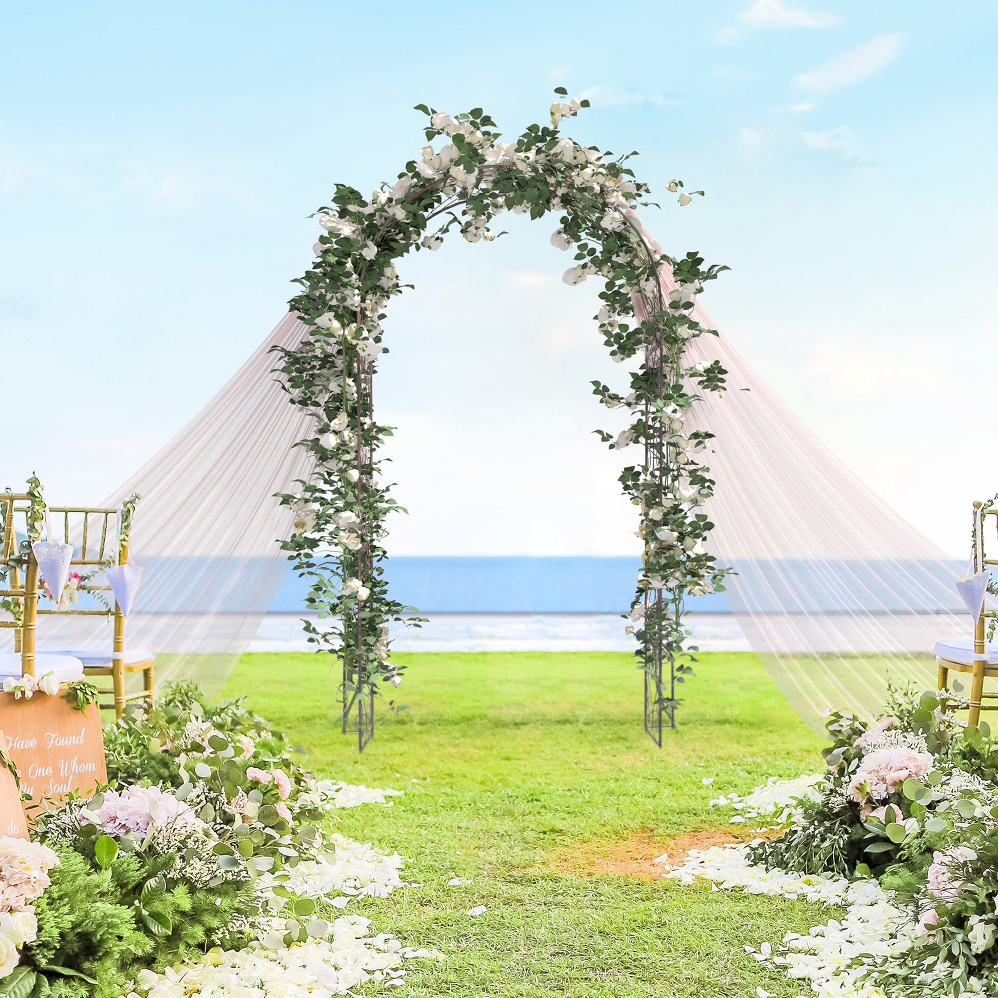 Garden Arch Rose Arch Vintage Wrought Iron Style 120L x 30W x 226H cm Black Copper-Aged Metal Epoxy