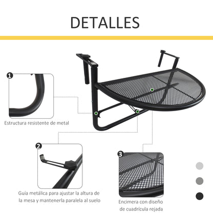 Semicircular Balcony Hanging Table 60x45x50 cm Adjustable in Height Simple and Convenient for Balcony Railing Terrace Patio
