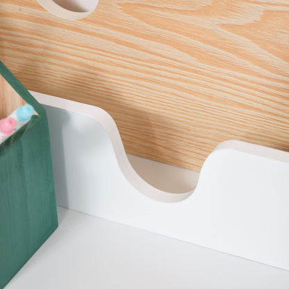 Kids Desk with Chair for 3-6 Years Old Children 2 in 1 Children's Desk Set 2 Pieces with Drawer and Bookshelves 70x50x75 cm White and Natural