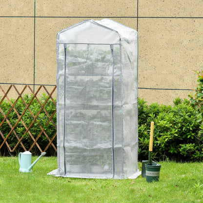 Mini Greenhouse with Shelves, PVC Cover & Roll-Up Door — Winter-Proof Tomato House for Balcony & Garden, 70 x 50 x 160 cm (28 x 20 x 63 in) — White
