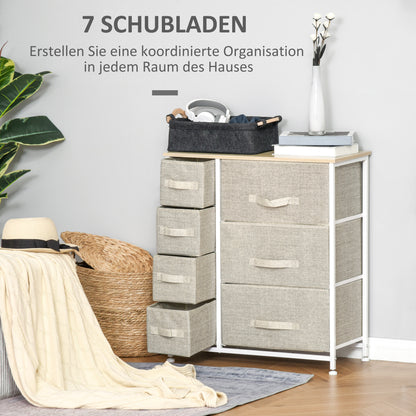 Drawer Cabinet Storage Cabinet with Foldable 7 Fabric Drawers Metal Frame + Wood + Non-Woven Fabric Light Grey 63.5 x 30 x 71 cm