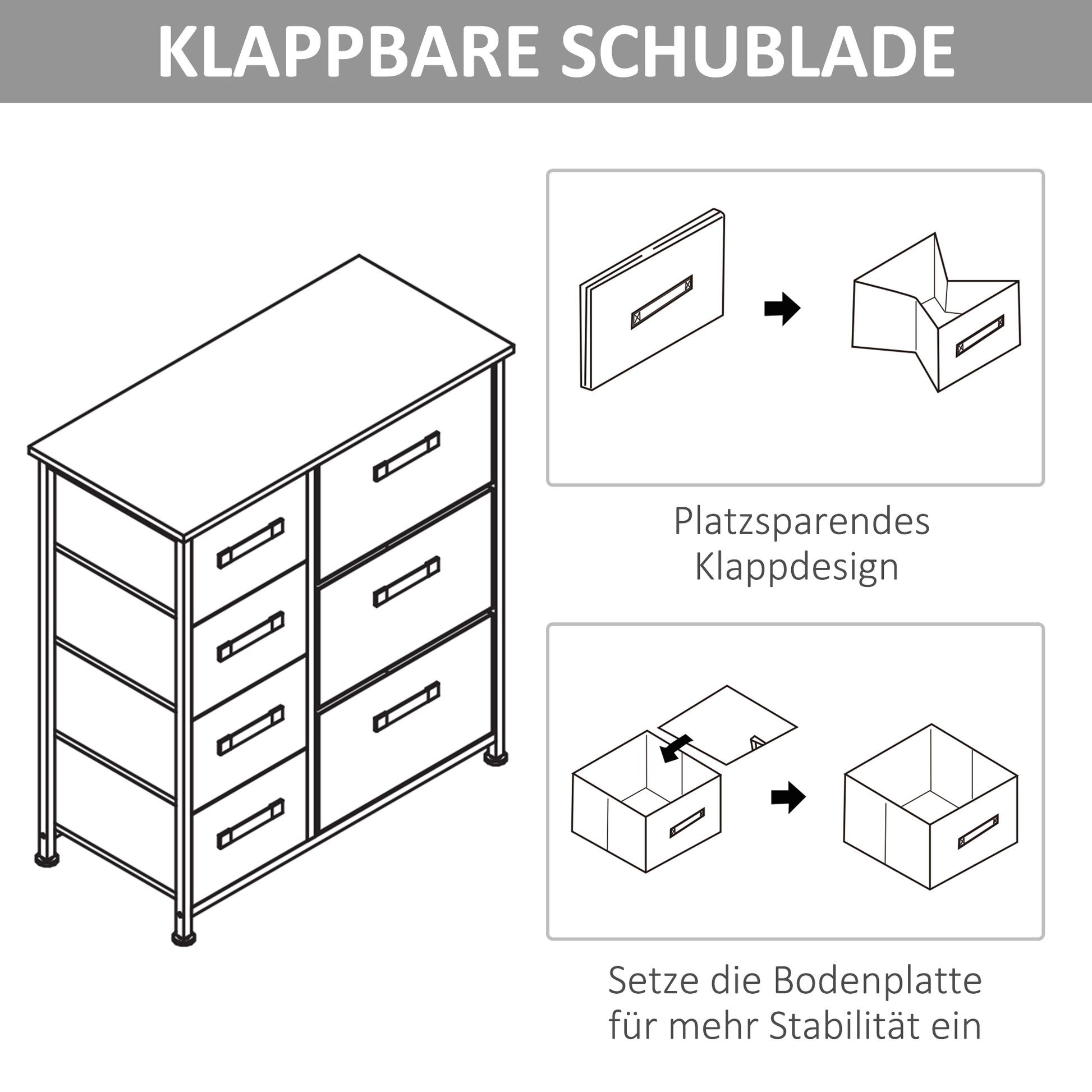 Drawer Cabinet Storage Cabinet with Foldable 7 Fabric Drawers Metal Frame + Wood + Non-Woven Fabric Light Grey 63.5 x 30 x 71 cm
