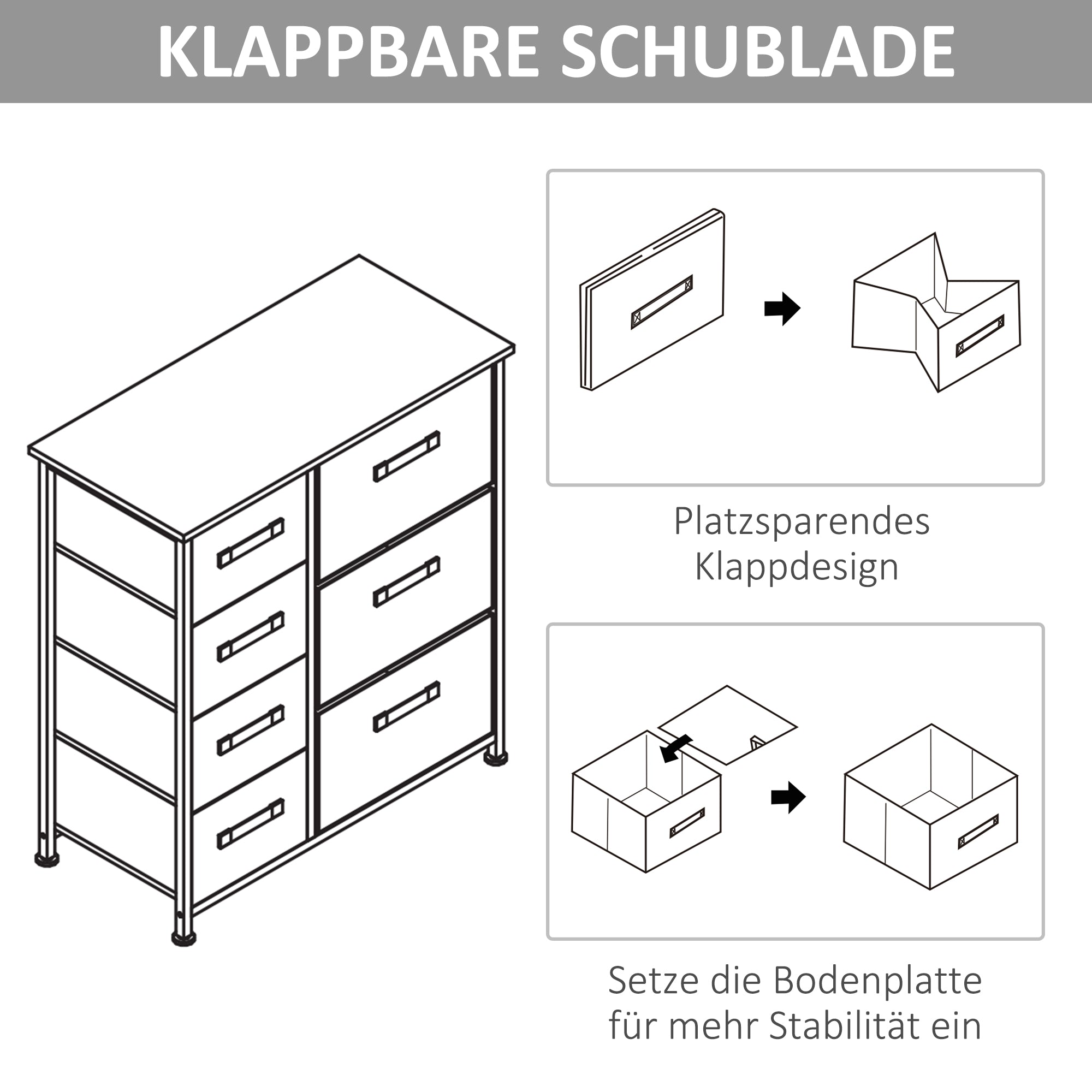 Drawer Cabinet Storage Cabinet with Foldable 7 Fabric Drawers Metal Frame + Wood + Non-Woven Fabric Light Grey 63.5 x 30 x 71 cm