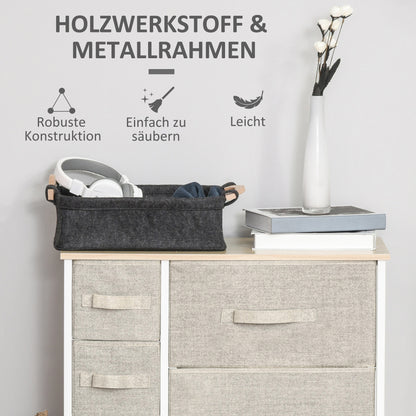 Drawer Cabinet Storage Cabinet with Foldable 7 Fabric Drawers Metal Frame + Wood + Non-Woven Fabric Light Grey 63.5 x 30 x 71 cm