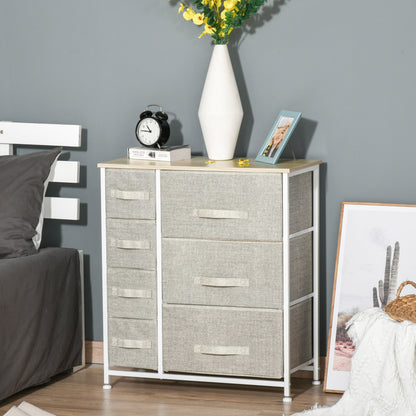 Drawer Cabinet Storage Cabinet with Foldable 7 Fabric Drawers Metal Frame + Wood + Non-Woven Fabric Light Grey 63.5 x 30 x 71 cm