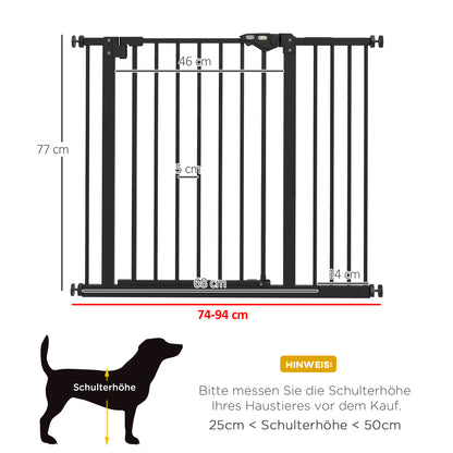 Door Safety Gate Stair Safety Gate with 14 cm Extension Door Gate without Drilling Staircase Gate for Widths 74-94 cm Swivelable on Both Sides Metal Black