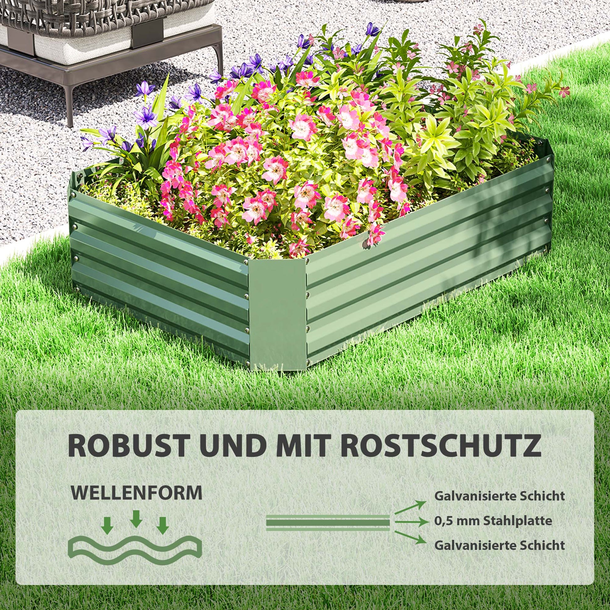 Raised Garden Bed from Steel, Planting Bed Cold Frame Garden Bed Flower Box stackable, Planting Box Vegetable Bed 120x90x30cm for Garden Balcony, Plant Pot for Flowers, Plants, Vegetables