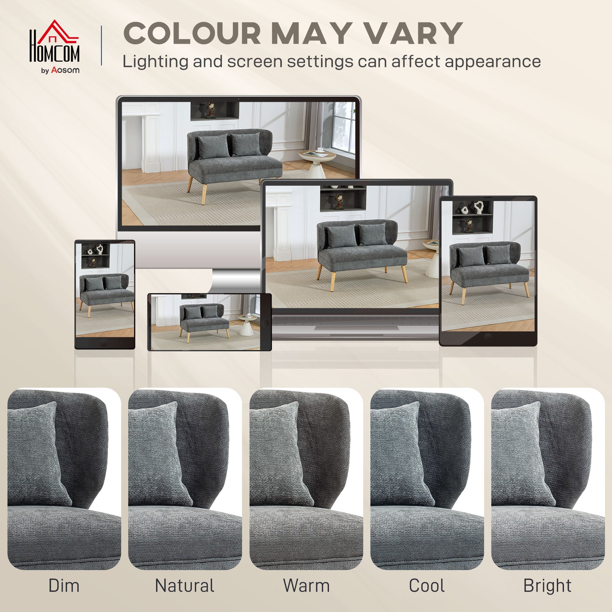 2-Seater Compact Wingback Sofa with 2 Throw Pillows, 46 in Thickly Padded Loveseat, Modern Upholstered Couch with Wood Legs for Living Room or Bedroom, Gray