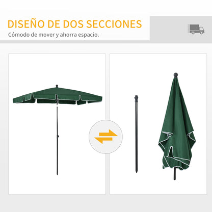 Aluminum Garden Umbrella 198x130x245 cm Rectangular Garden Parasol with Tilt Function for Terrace Patio Outdoor Green