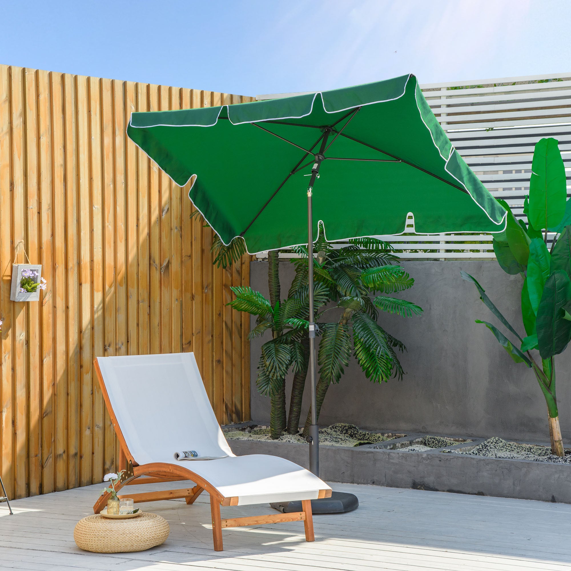 Aluminum Garden Umbrella 198x130x245 cm Rectangular Garden Parasol with Tilt Function for Terrace Patio Outdoor Green