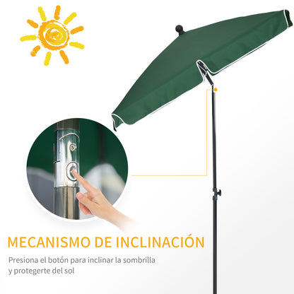Aluminum Garden Umbrella 198x130x245 cm Rectangular Garden Parasol with Tilt Function for Terrace Patio Outdoor Green
