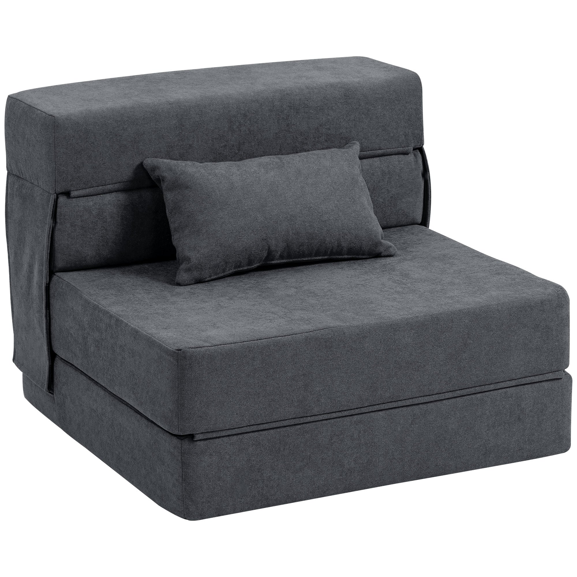 Foldable Single Armchair Bed — Convertible Floor Chair to Chaise Longue & Mattress, Space-Saving Sofa Bed for Living Room, Studio (31.5 x 31.5 x 25.2 in), Dark Gray