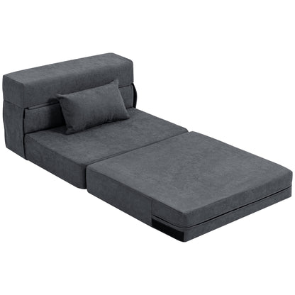 Foldable Single Armchair Bed — Convertible Floor Chair to Chaise Longue & Mattress, Space-Saving Sofa Bed for Living Room, Studio (31.5 x 31.5 x 25.2 in), Dark Gray