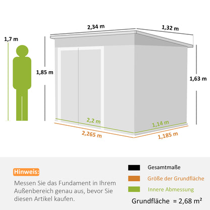 28.8 ft² Metal Garden Shed – Lockable, 3 Doors, Ventilated, Single-Slope Roof, Gloves Included (92 x 52 x 73 in)