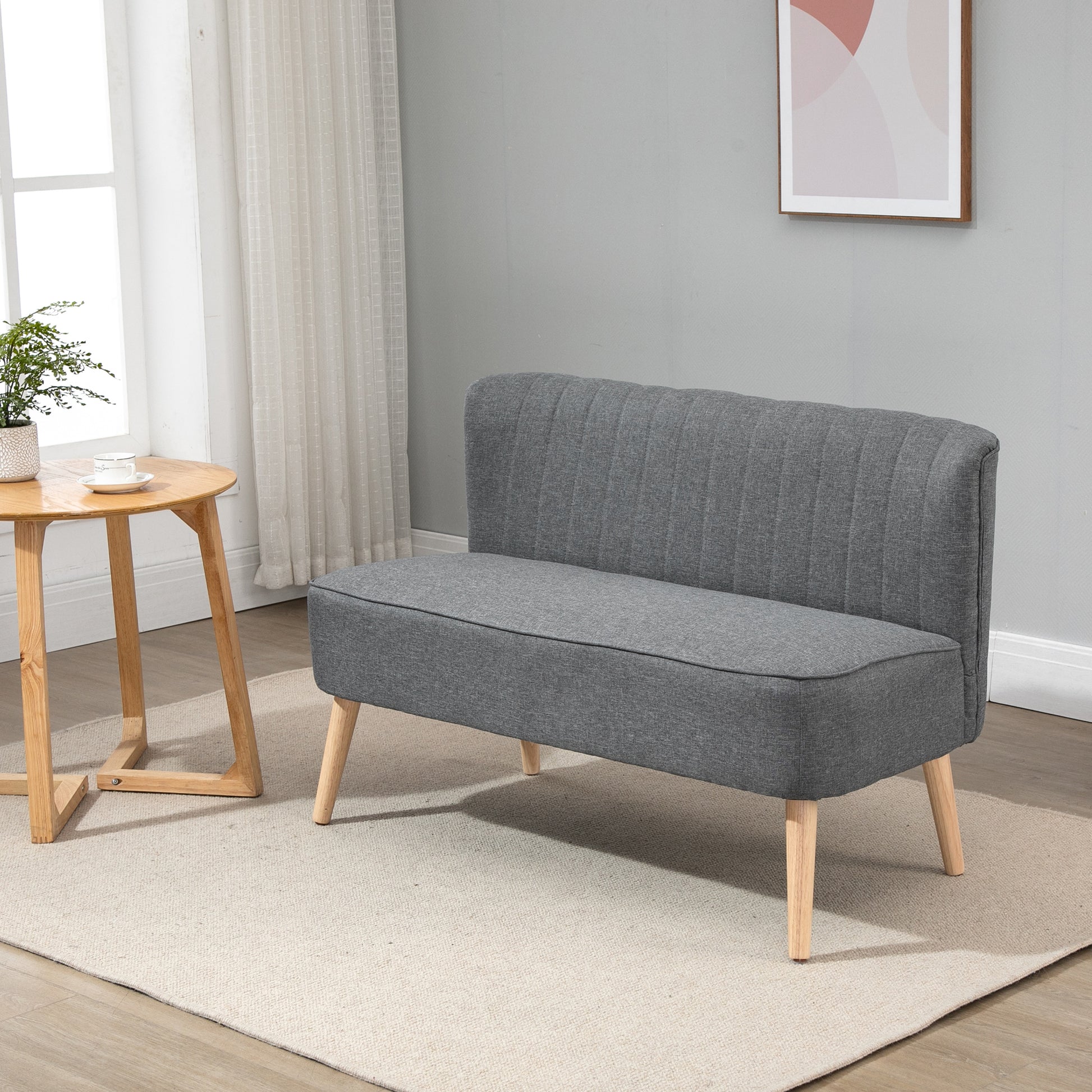 2-Seater Fabric Sofa Upholstered Sofa Double Sofa Retro Look Seating Furniture Lounge Sofa Wooden Frame Light Grey 117 x 56.5 x 77 cm