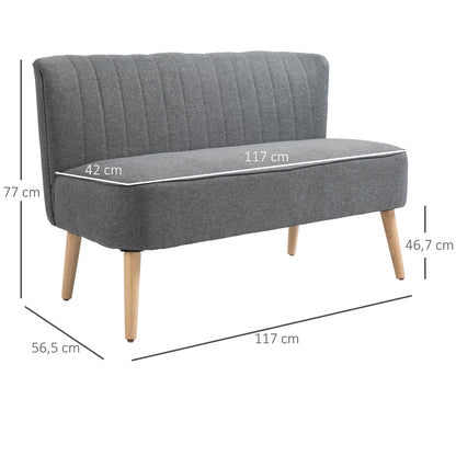 2-Seater Fabric Sofa Upholstered Sofa Double Sofa Retro Look Seating Furniture Lounge Sofa Wooden Frame Light Grey 117 x 56.5 x 77 cm