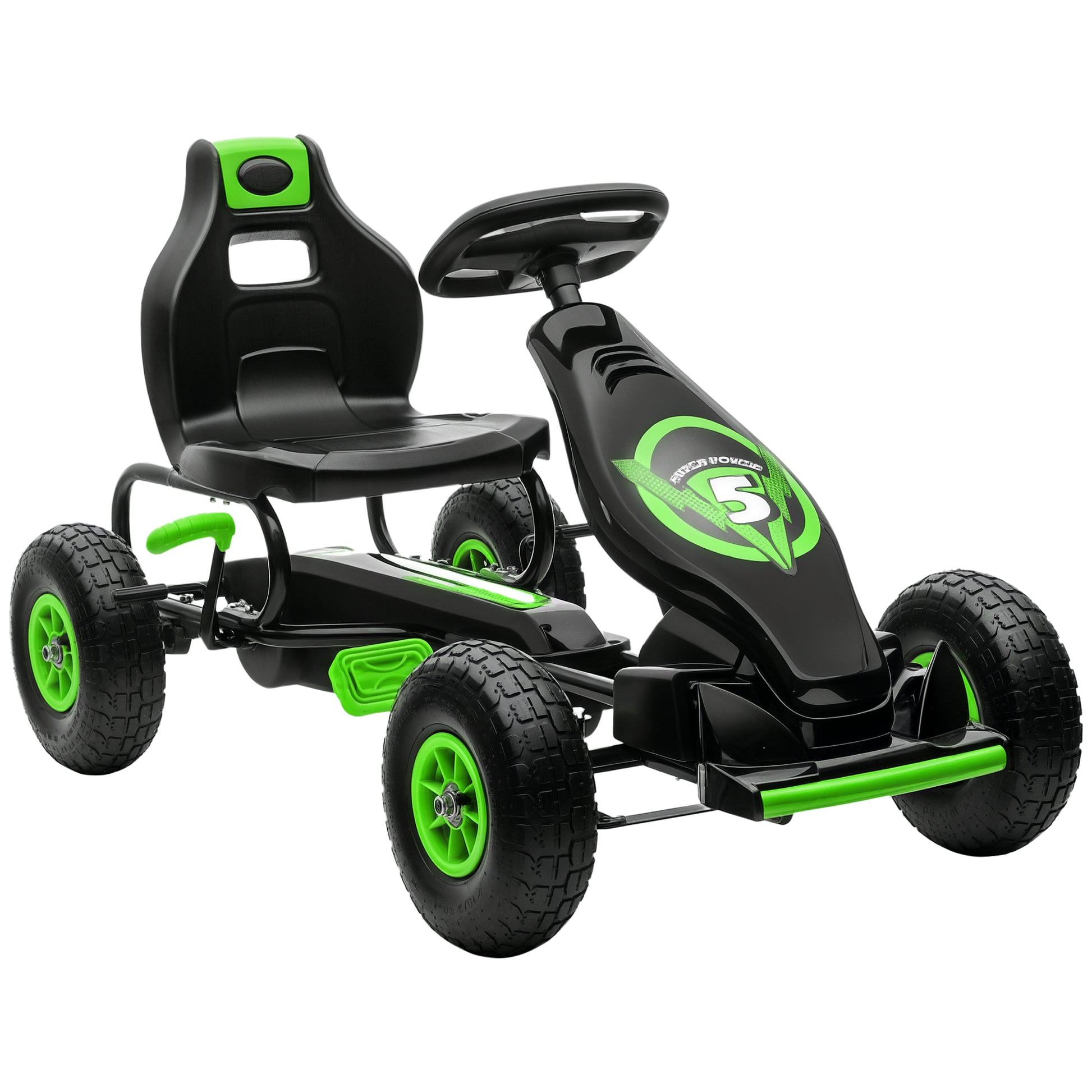 Go-Kart, Children's Vehicle with Adjustable Seat, Pedal Go-Cart with Rubber Tires, Pedal and Hand Brake, Kettcar for 5-12 Years Children, Outdoor, Green