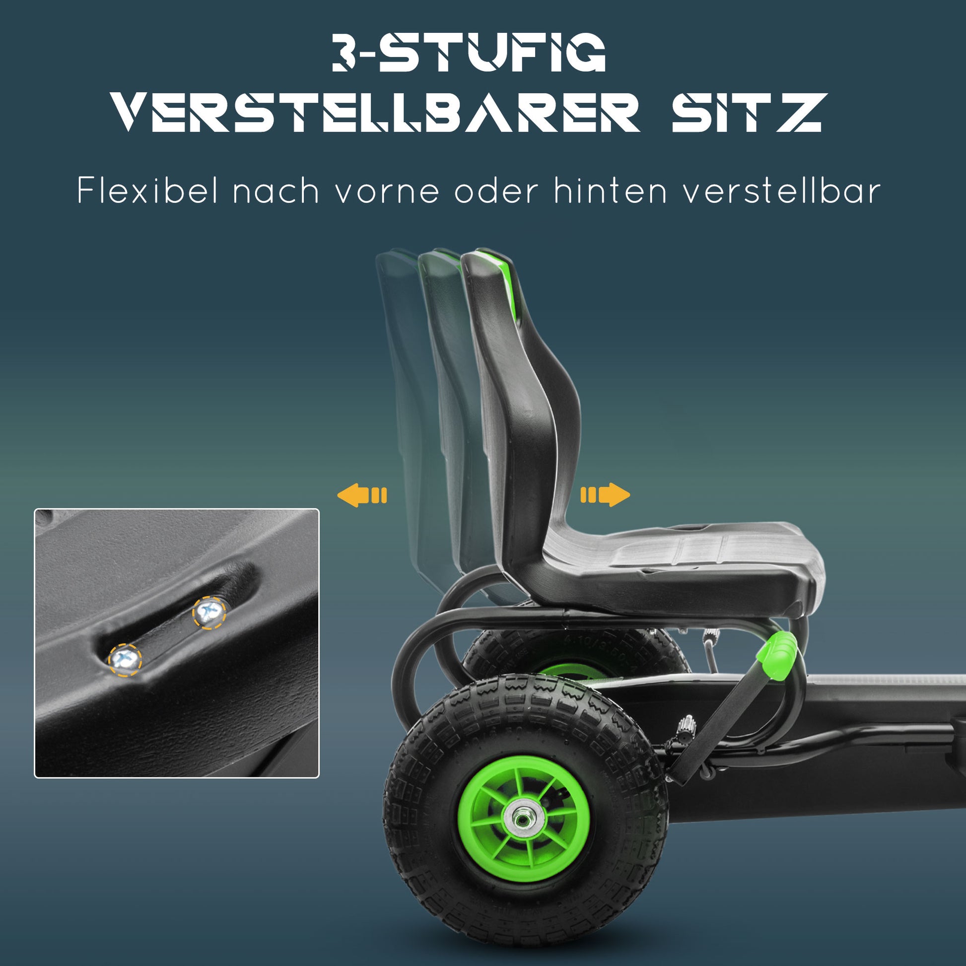 Go-Kart, Children's Vehicle with Adjustable Seat, Pedal Go-Cart with Rubber Tires, Pedal and Hand Brake, Kettcar for 5-12 Years Children, Outdoor, Green