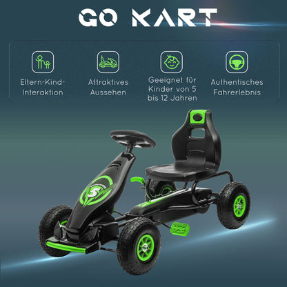 Go-Kart, Children's Vehicle with Adjustable Seat, Pedal Go-Cart with Rubber Tires, Pedal and Hand Brake, Kettcar for 5-12 Years Children, Outdoor, Green