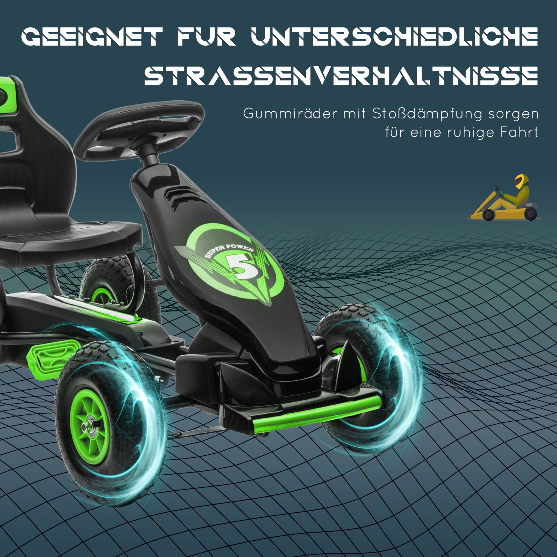 Go-Kart, Children's Vehicle with Adjustable Seat, Pedal Go-Cart with Rubber Tires, Pedal and Hand Brake, Kettcar for 5-12 Years Children, Outdoor, Green