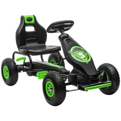 Go-Kart, Children's Vehicle with Adjustable Seat, Pedal Go-Cart with Rubber Tires, Pedal and Hand Brake, Kettcar for 5-12 Years Children, Outdoor, Green