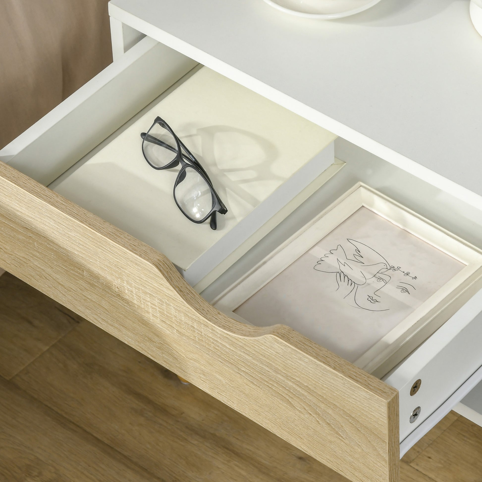Set of 2 Bedside Tables Bedside Table with Drawer and Storage Shelf for Bedroom Living Room Bed Office Modern Style 50x39x51 cm White and Oak