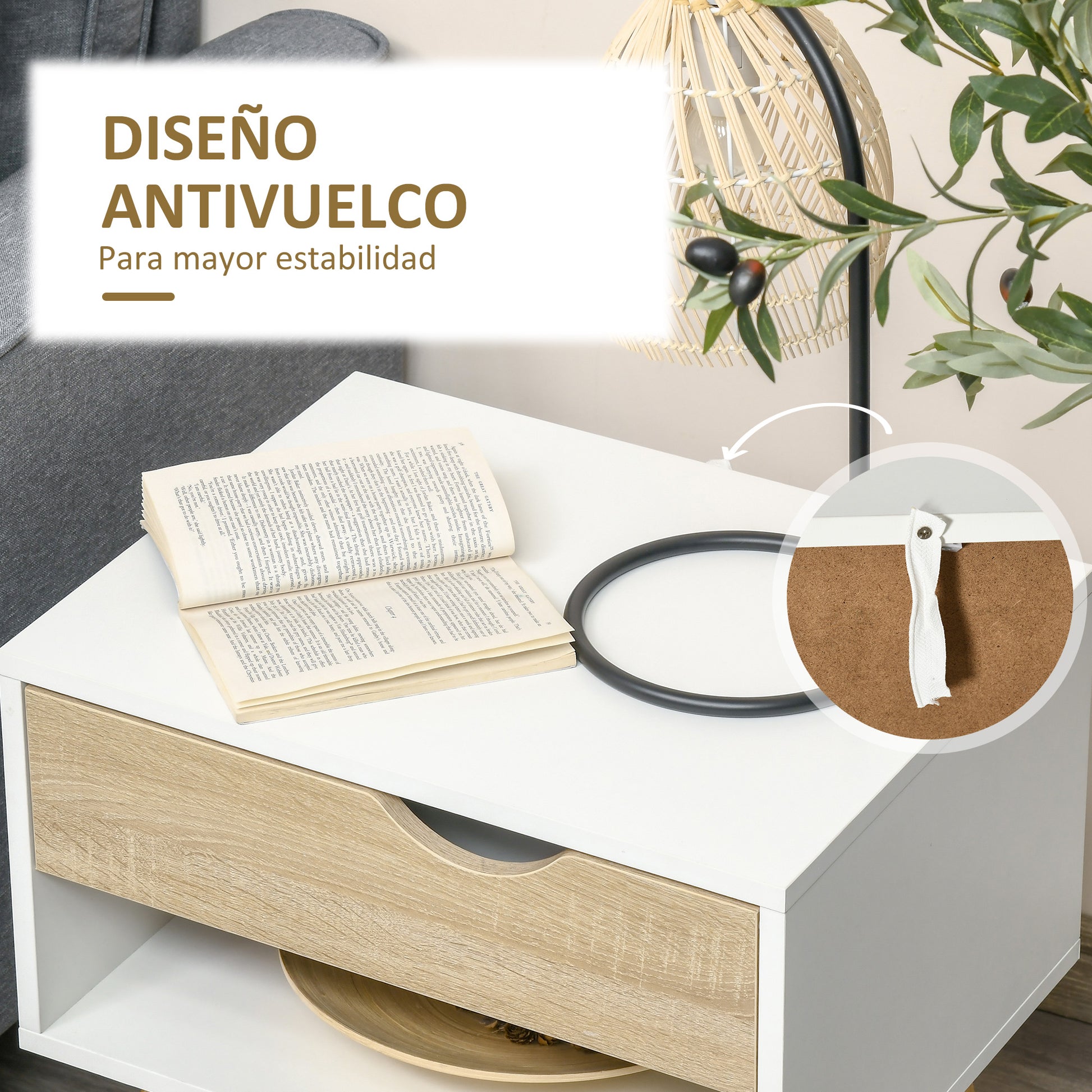 Set of 2 Bedside Tables Bedside Table with Drawer and Storage Shelf for Bedroom Living Room Bed Office Modern Style 50x39x51 cm White and Oak