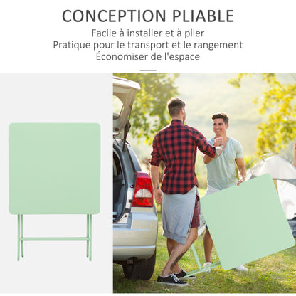 Folding bistro garden set - square table dim. 60L x 60W x 71H cm with 2 chairs - green water-resistant powder-coated metal