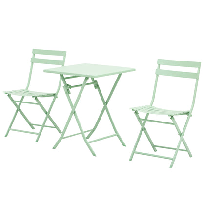 Folding bistro garden set - square table dim. 60L x 60W x 71H cm with 2 chairs - green water-resistant powder-coated metal