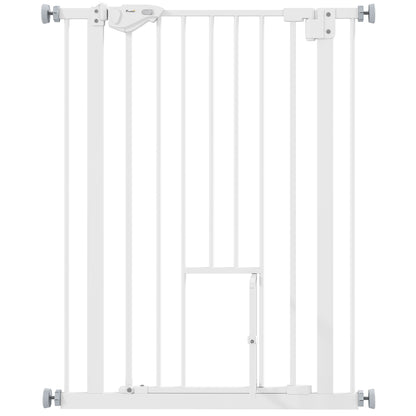 Dog Door Gate, Stair Gate, 74-80 cm Dog Door Gate, Stair Protection, Safety Gate, Automatic Closing, Steel, White