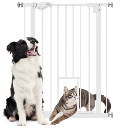 Dog Door Gate, Stair Gate, 74-80 cm Dog Door Gate, Stair Protection, Safety Gate, Automatic Closing, Steel, White