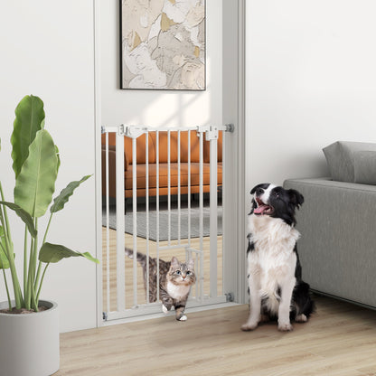 Dog Door Gate, Stair Gate, 74-80 cm Dog Door Gate, Stair Protection, Safety Gate, Automatic Closing, Steel, White