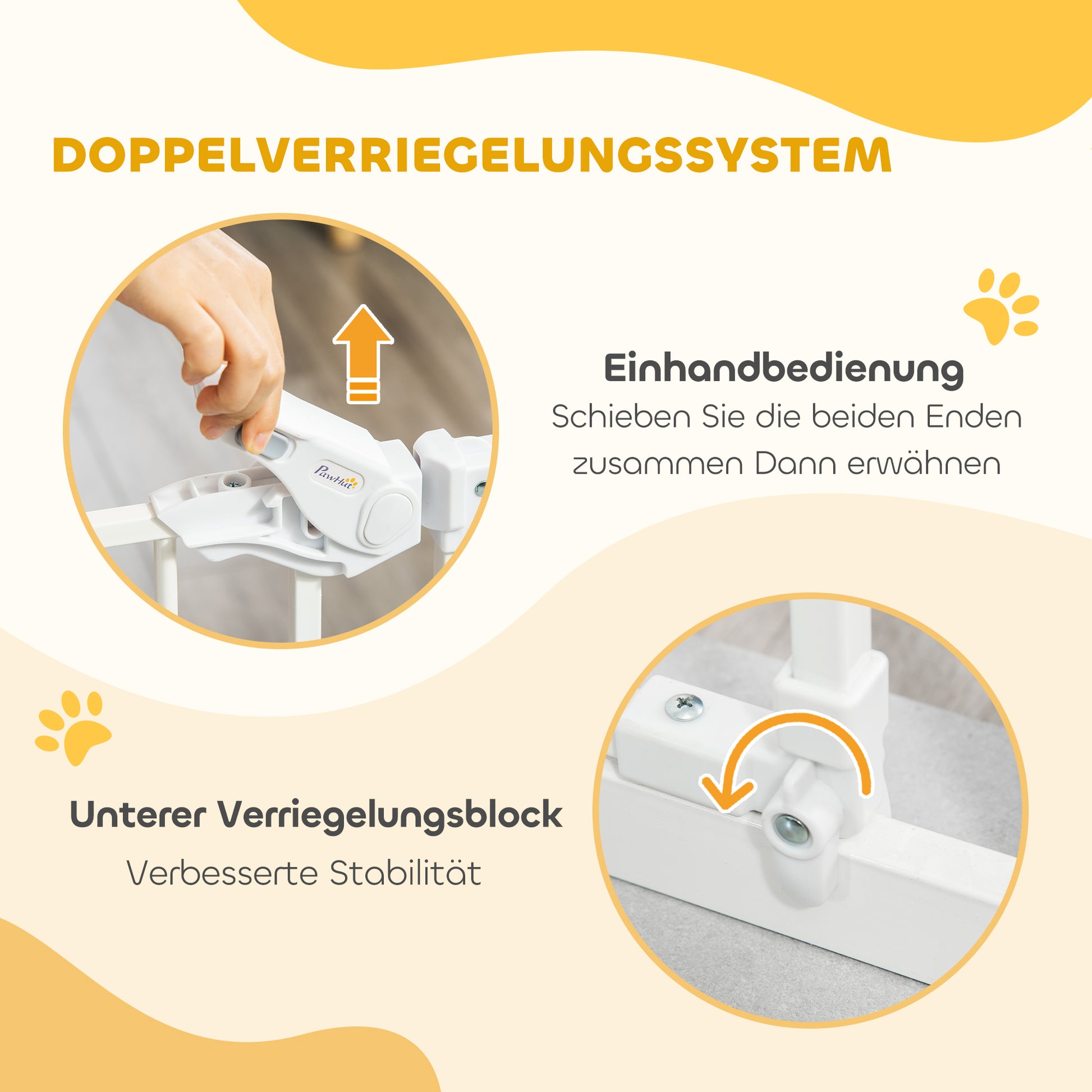 Dog Door Gate, Stair Gate, 74-80 cm Dog Door Gate, Stair Protection, Safety Gate, Automatic Closing, Steel, White