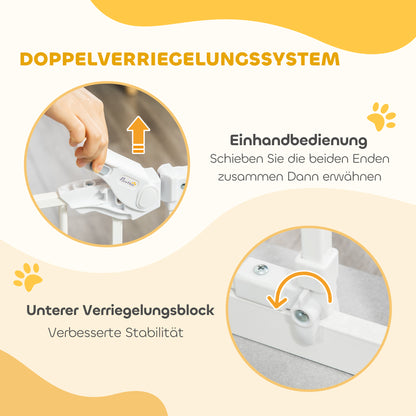 Dog Door Gate, Stair Gate, 74-80 cm Dog Door Gate, Stair Protection, Safety Gate, Automatic Closing, Steel, White