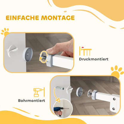 Dog Door Gate, Stair Gate, 74-80 cm Dog Door Gate, Stair Protection, Safety Gate, Automatic Closing, Steel, White