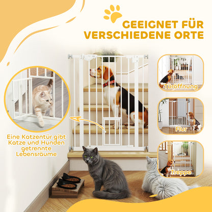 Dog Door Gate, Stair Gate, 74-80 cm Dog Door Gate, Stair Protection, Safety Gate, Automatic Closing, Steel, White