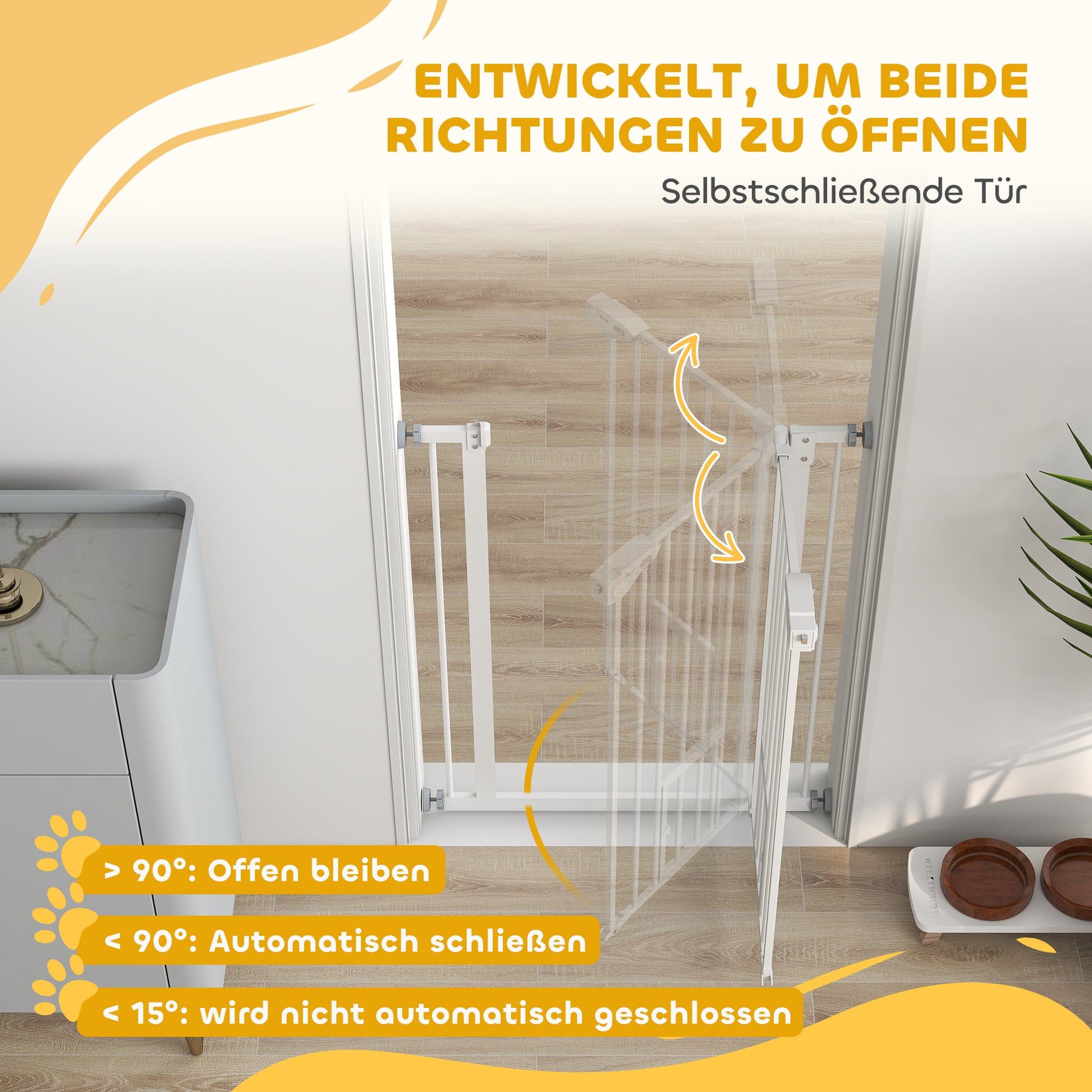 Dog Door Gate, Stair Gate, 74-80 cm Dog Door Gate, Stair Protection, Safety Gate, Automatic Closing, Steel, White