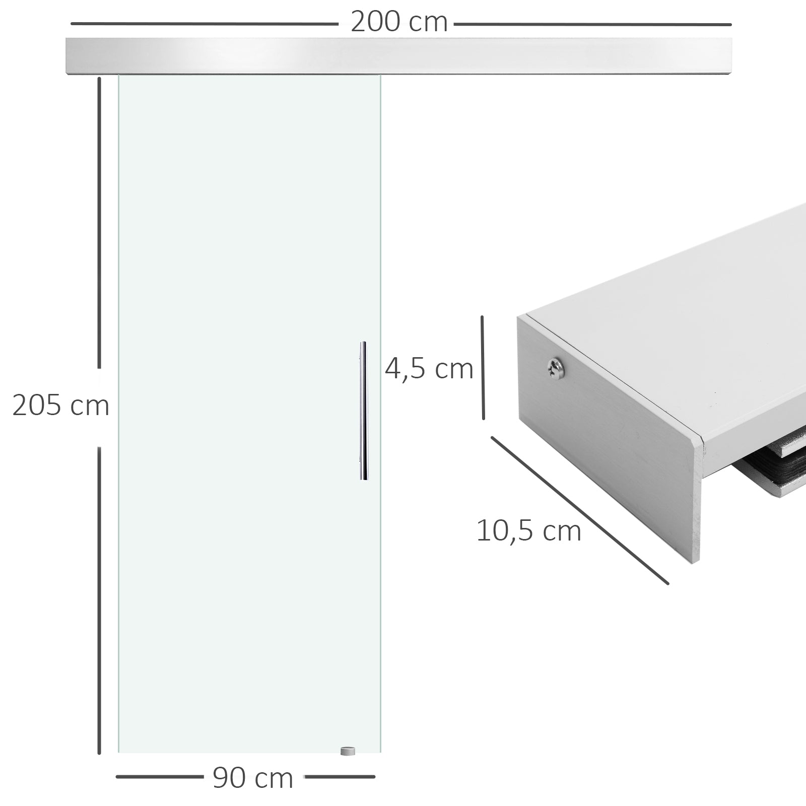 Glass Sliding Door Room Door with Handle Bar one-sided frosted 90 x 205 cm