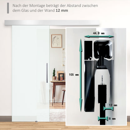 Glass Sliding Door Room Door with Handle Bar one-sided frosted 90 x 205 cm