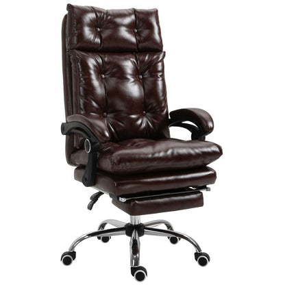 Ergonomic Executive Office Chair in Faux Leather, Swivel Office Chair with Adjustable Height, Reclining 135°, and Retractable Footrest for Study and Desk, Brown