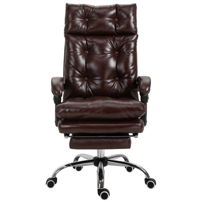 Ergonomic Executive Office Chair in Faux Leather, Swivel Office Chair with Adjustable Height, Reclining 135°, and Retractable Footrest for Study and Desk, Brown