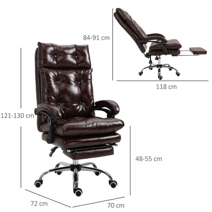 Ergonomic Executive Office Chair in Faux Leather, Swivel Office Chair with Adjustable Height, Reclining 135°, and Retractable Footrest for Study and Desk, Brown