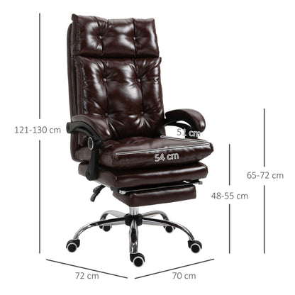 Ergonomic Executive Office Chair in Faux Leather, Swivel Office Chair with Adjustable Height, Reclining 135°, and Retractable Footrest for Study and Desk, Brown