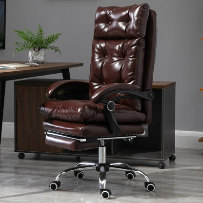 Ergonomic Executive Office Chair in Faux Leather, Swivel Office Chair with Adjustable Height, Reclining 135°, and Retractable Footrest for Study and Desk, Brown
