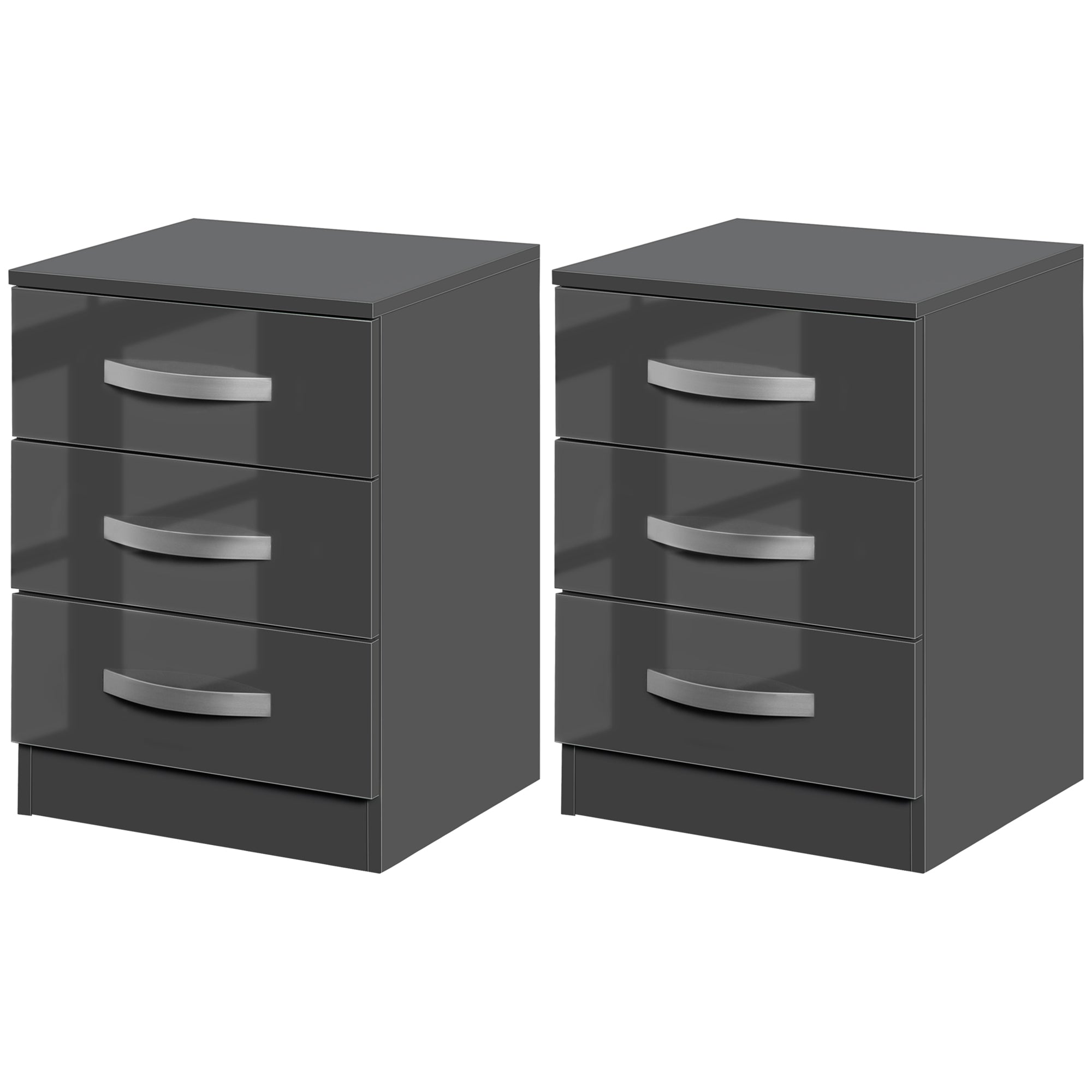 Bedside Table Modern, Set of 2 with 3 Drawers for Bedroom and Living Room made of MDF, 40x36x56cm, Gray