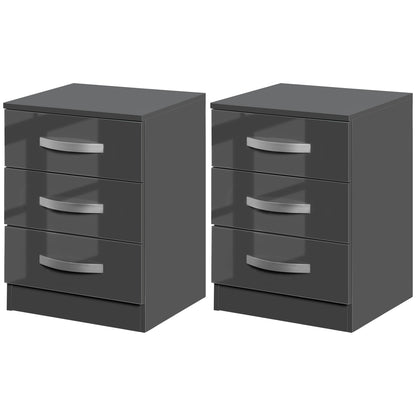 Bedside Table Modern, Set of 2 with 3 Drawers for Bedroom and Living Room made of MDF, 40x36x56cm, Gray