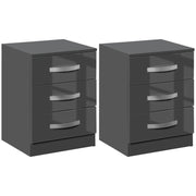 Bedside Table Modern, Set of 2 with 3 Drawers for Bedroom and Living Room made of MDF, 40x36x56cm, Gray